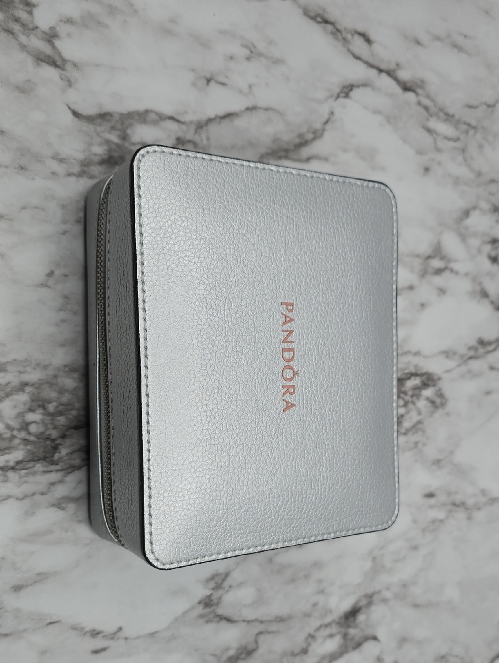 Pandora Metallic Silver Jewelry Case with Rose Gold Logo